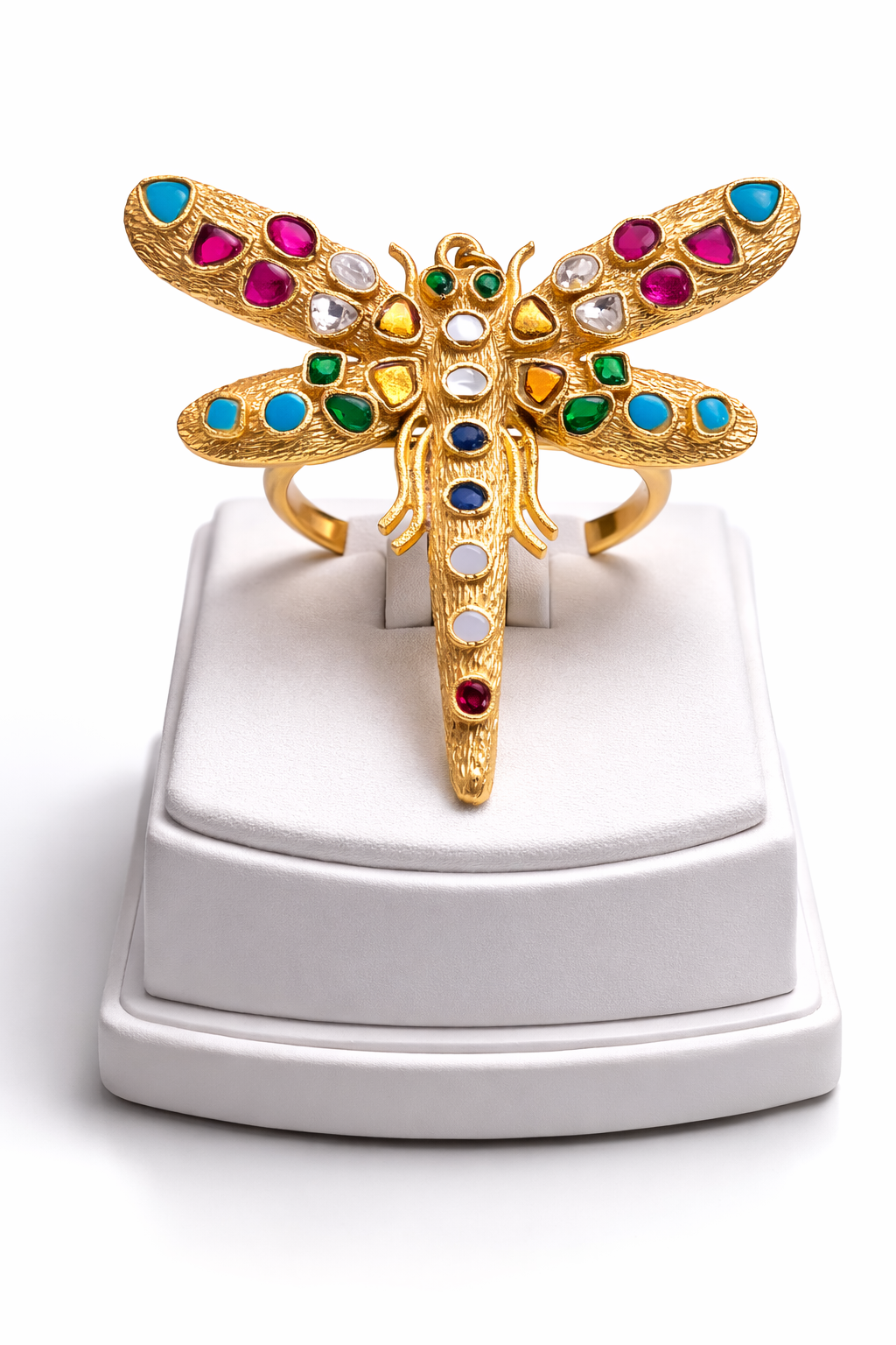 Navratna Vintage Kundan Dragonfly Ring