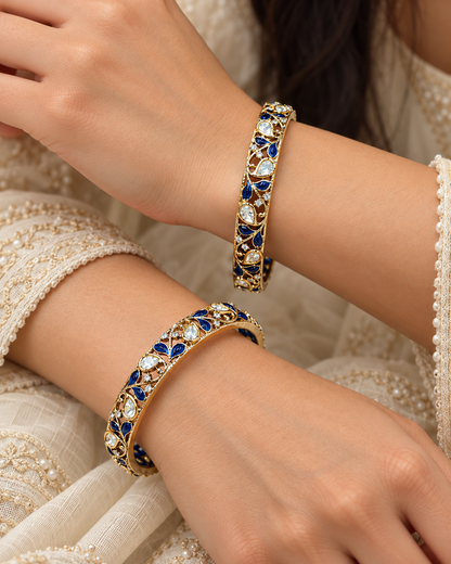Moissanite Gold-Plated Kada Bangles-(Set of 2)-BGL2321