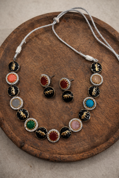 Sabyasachi Panther Motif Multicolor Necklace Set-G352200