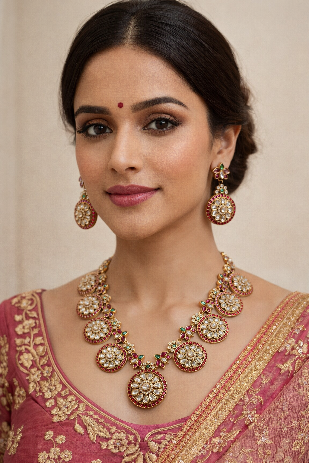 Gold-Plated Kemp Stone Coin Necklace Set