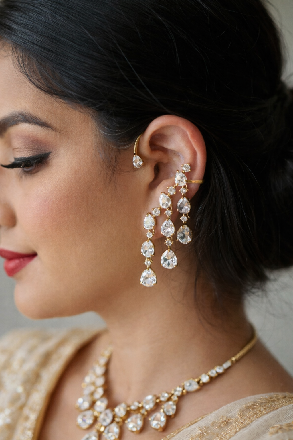 American Diamond (AD) Semi Ear Cuff Danglers-G45800