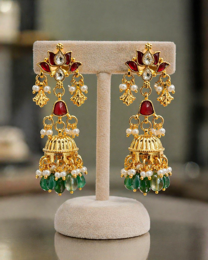 Gold-Plated Jadau Kundan Lotus Necklace Set-G353300