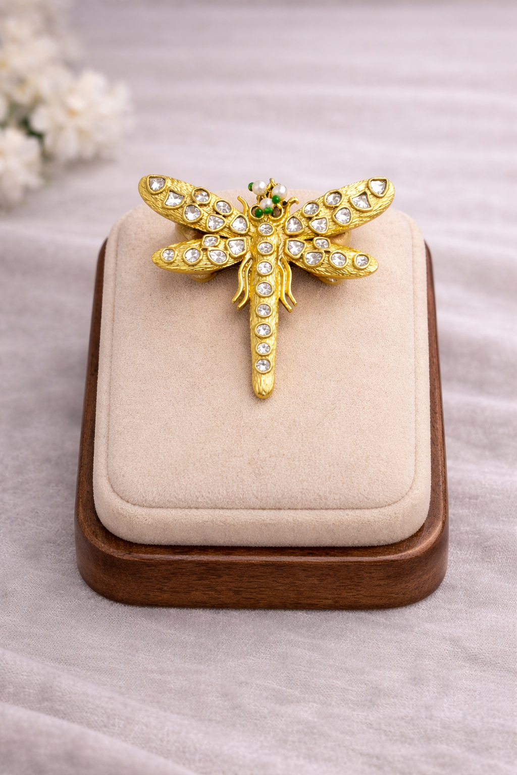 Vintage-Style Kundan Dragonfly Ring