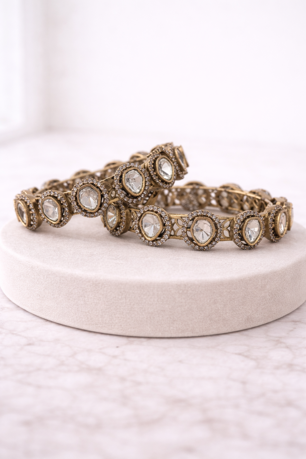 Moissanite Uncut Diamond Polki Bangles(Set of 2)