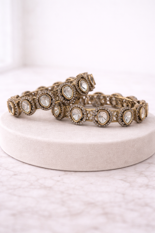 Moissanite Uncut Diamond Polki Bangles(Set of 2)