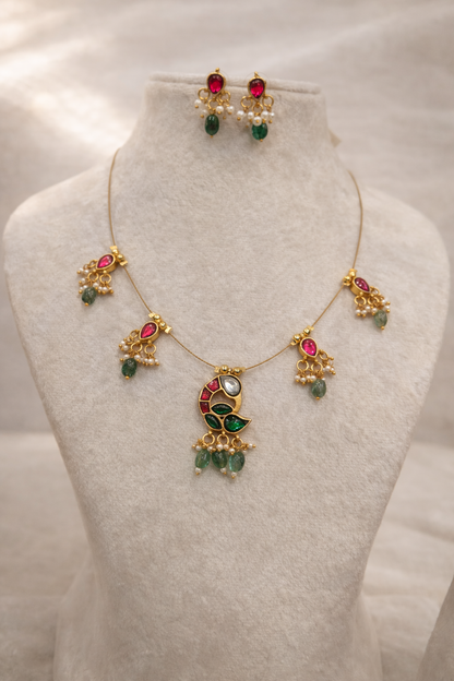 Beautiful Peacock Kundan Jadau Invisible Necklace Set