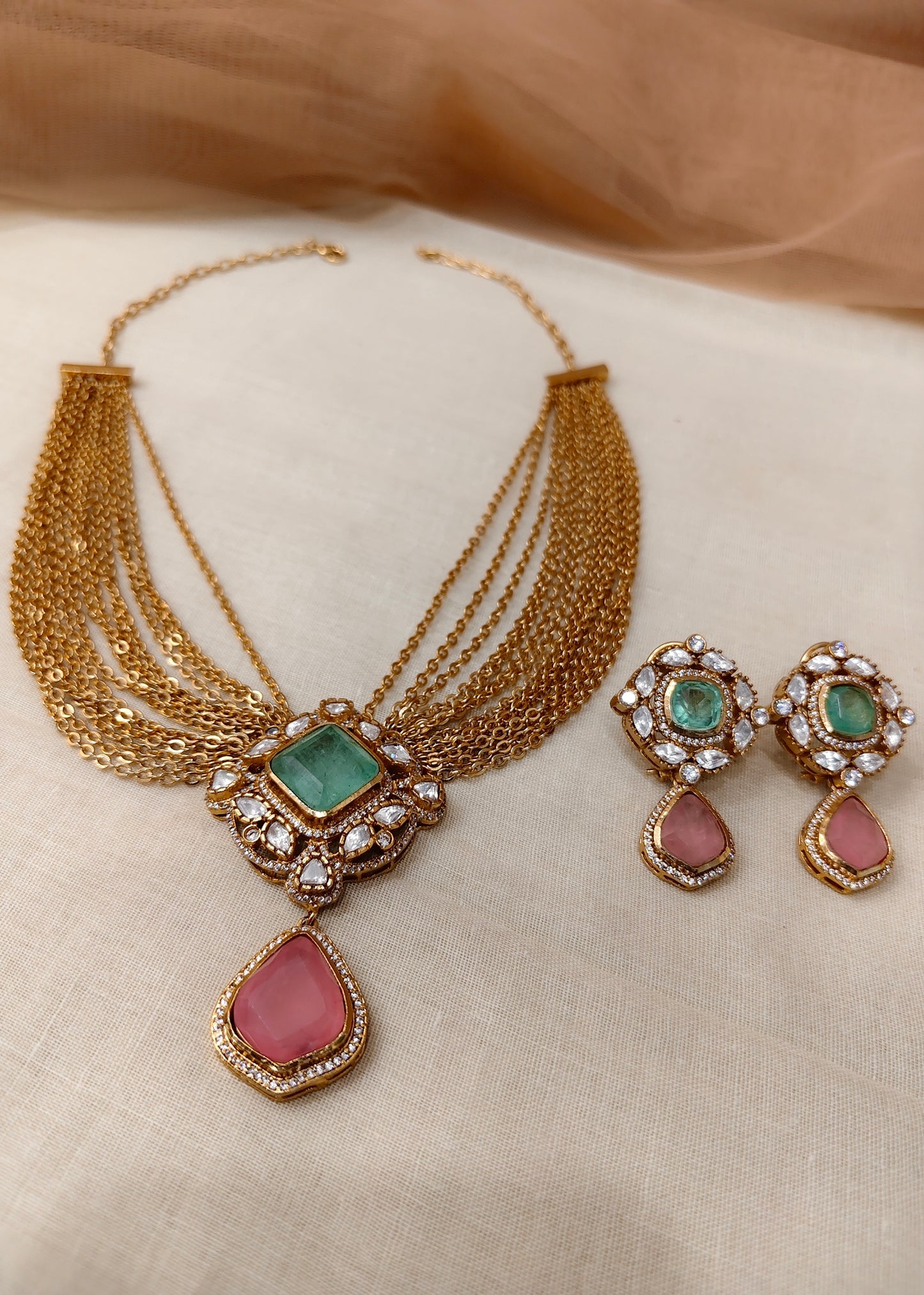 Moissanite Meant-Pink Necklace Set-G754800
