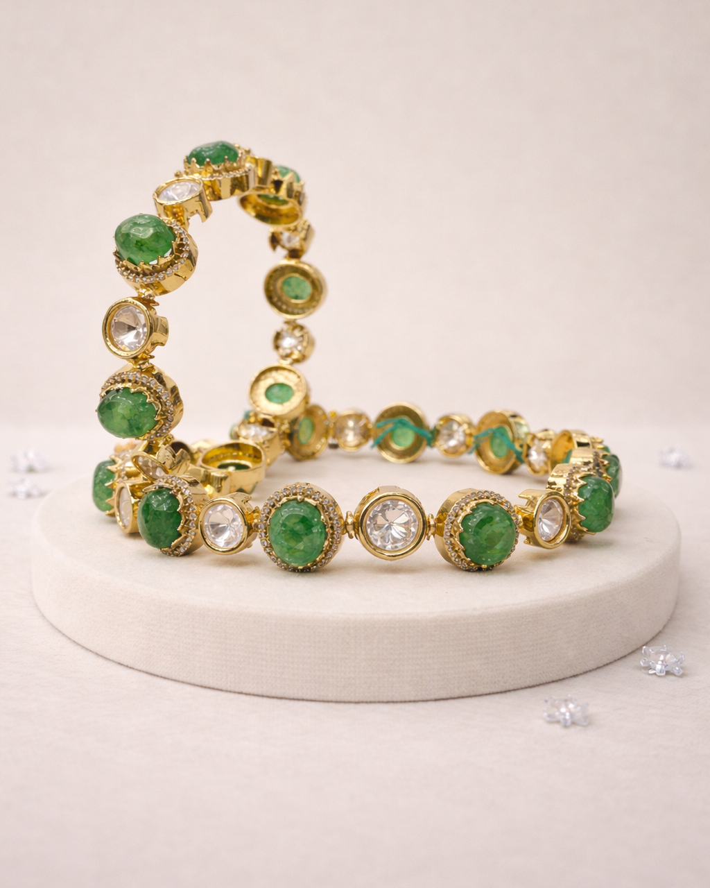 Emerald & Polki Diamond Gold-Plated Bangles(Set of 2)-G352400