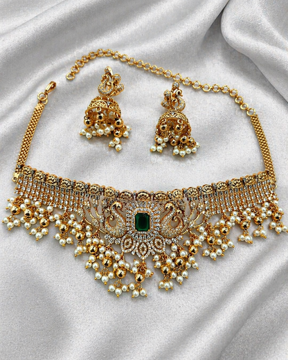 Antique Gold-Finish Peacock Choker Set-G352300