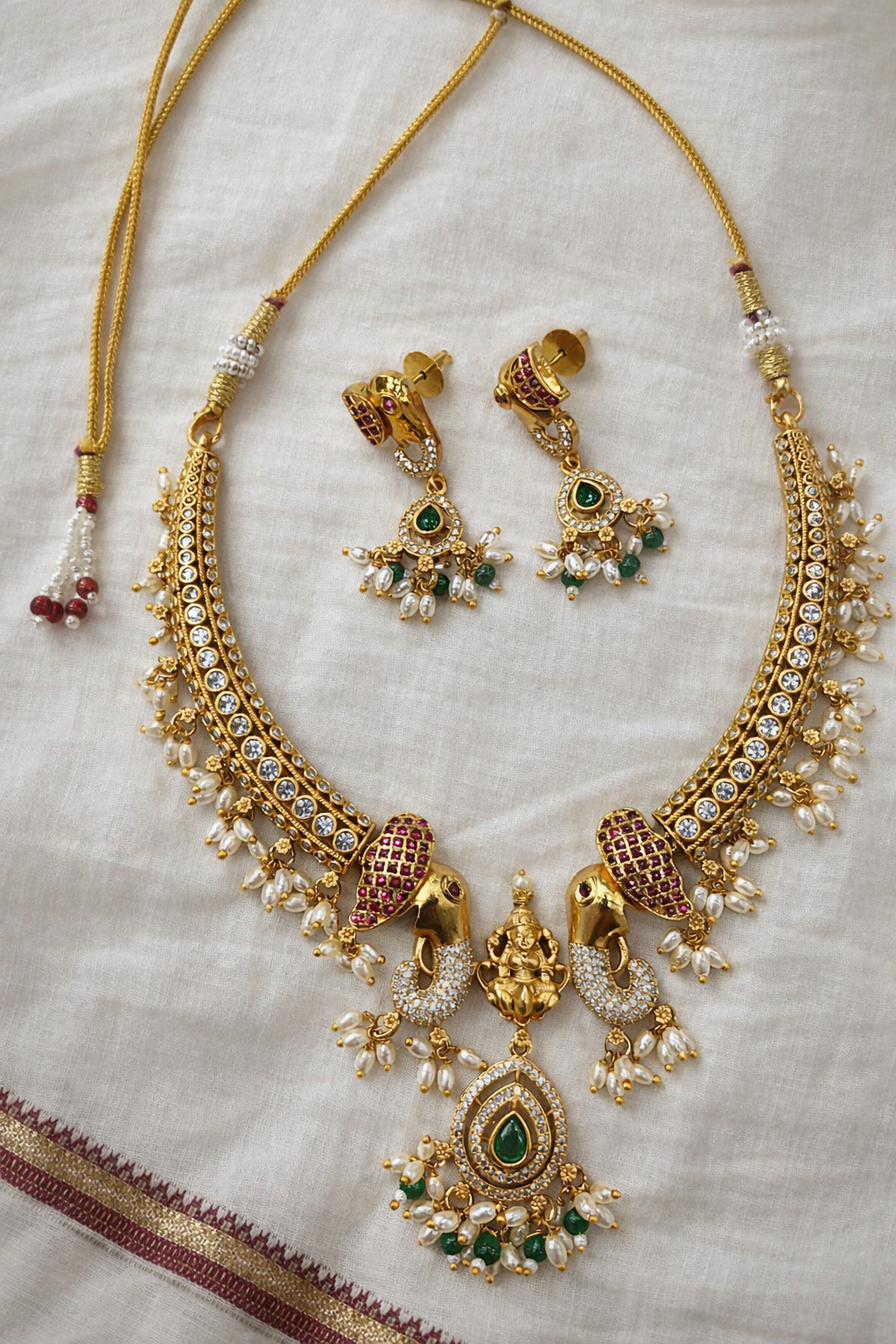 Lakshmi & Elephant Temple Jewellery Necklace Set