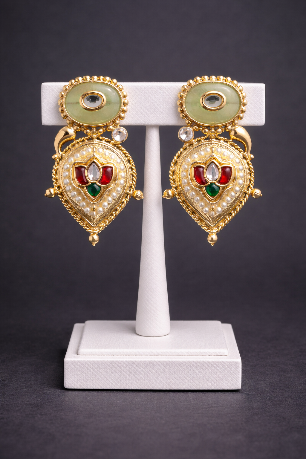 Gold-Toned Kundan and Pearl Drop Earrings-G35900
