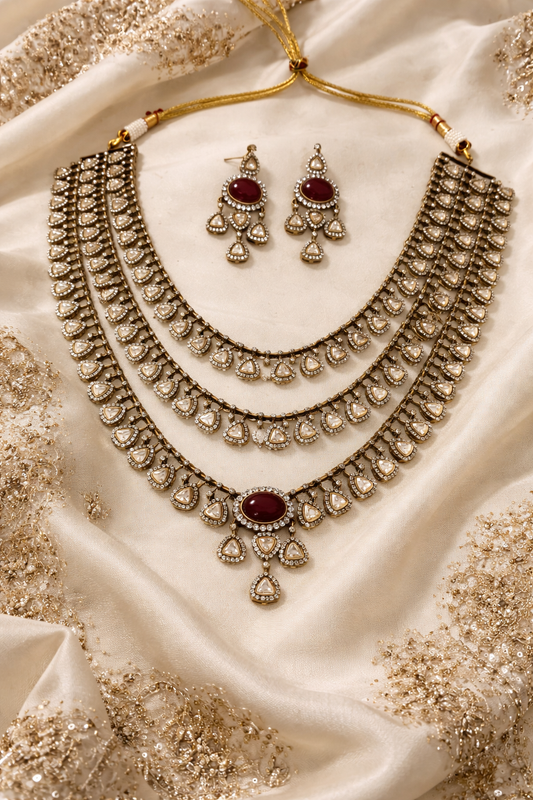 Victorian 3-Layered Mossointe Bridge Necklace set