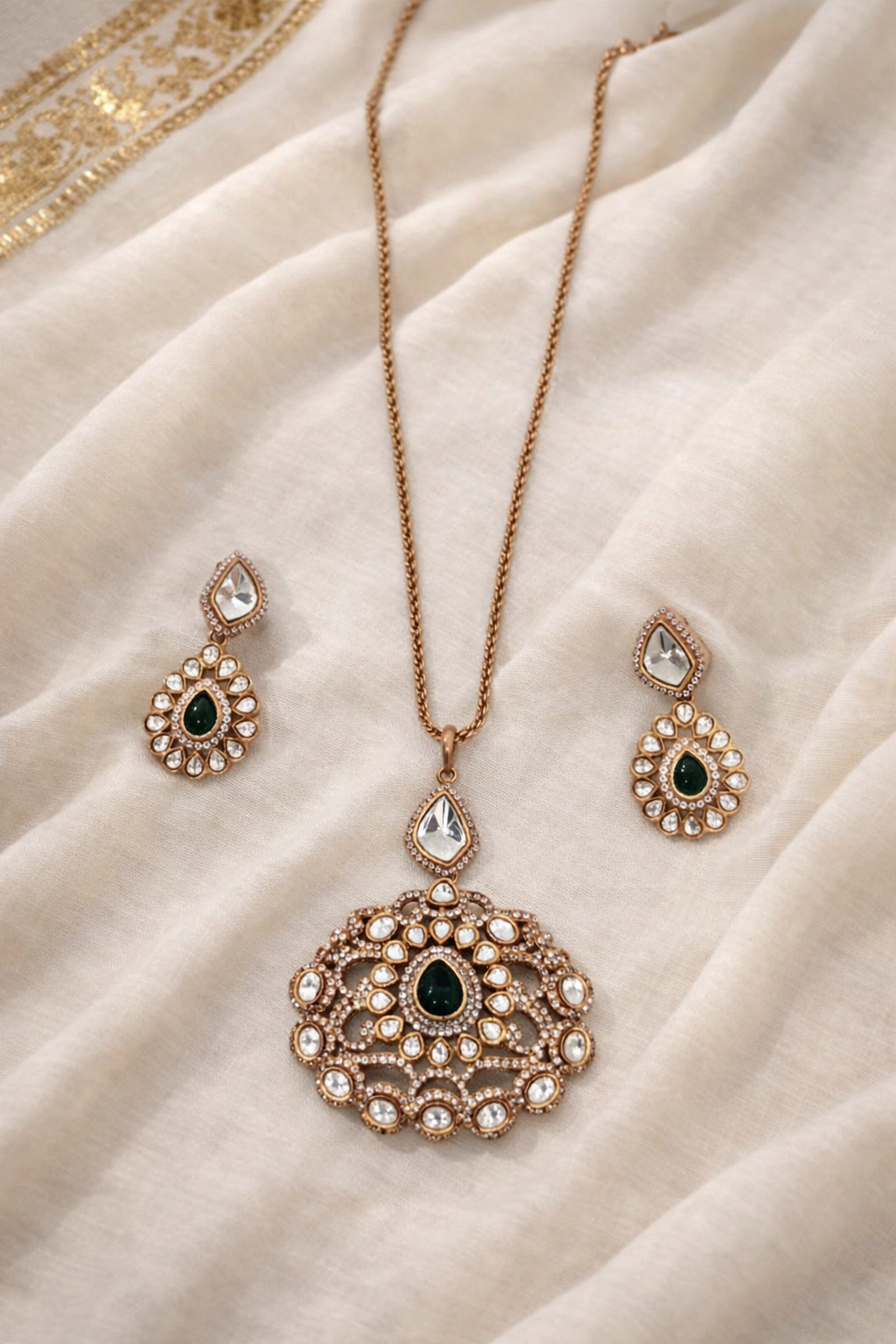 Mossointe Emerald Long Pendant Set