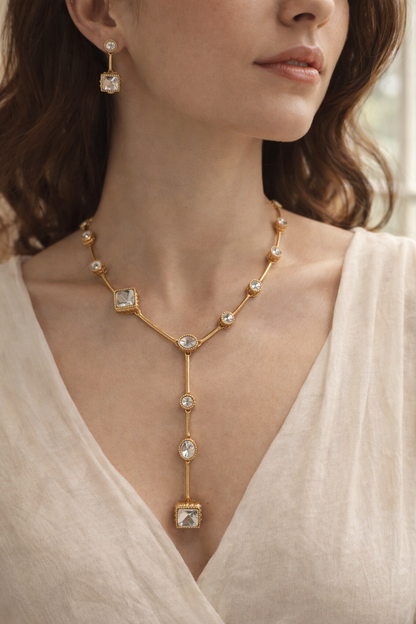 Gold Plated Mossonite Lariat Necklace Set