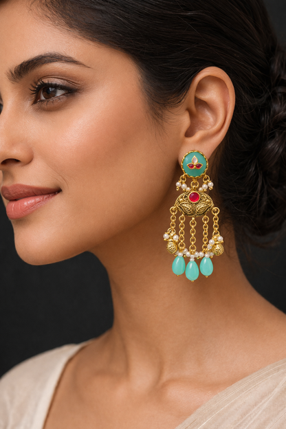 Heritage Kashmiri Firoza Stone Earrings-G353400