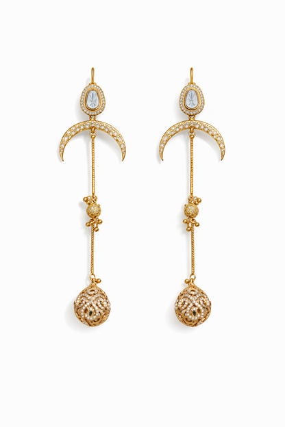 Gold-Plated Mossainte Long Kashmiri Earrings