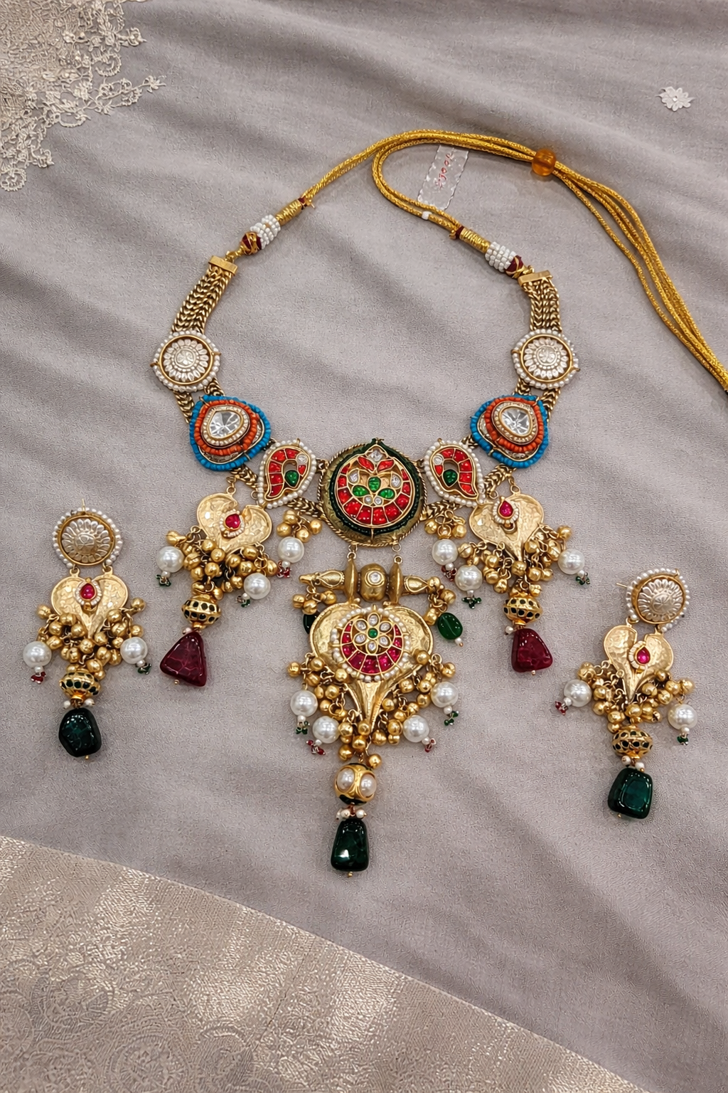 Fusion Jadau Kundan & Gold-Plated Necklace Set-G357300