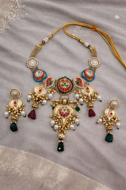 Fusion Jadau Kundan & Gold-Plated Necklace Set-G357300