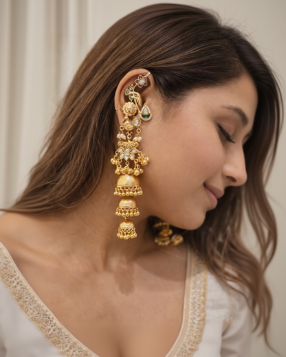 Kashmiri Jhumka Earrings with Ear Cuff Style-G351700