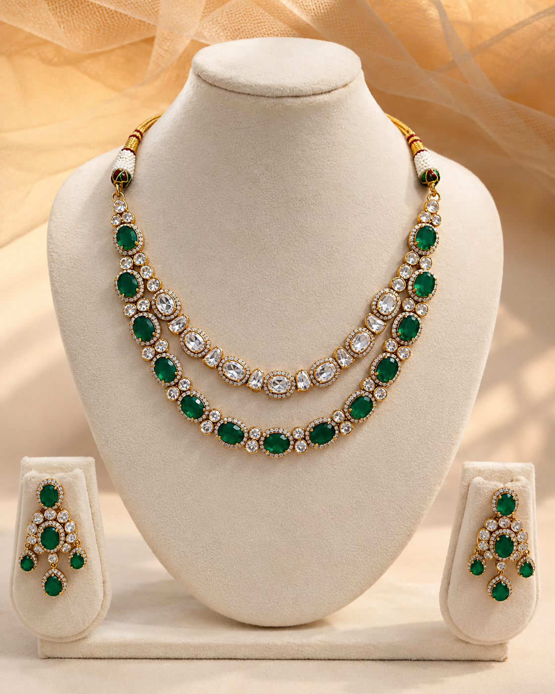 Moissanite Emrald Two line Necklace Set-NK2303
