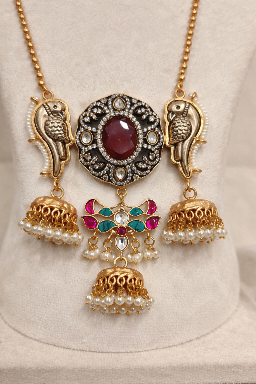 Heritage Mossonite Pendent set With Jhumka Earings