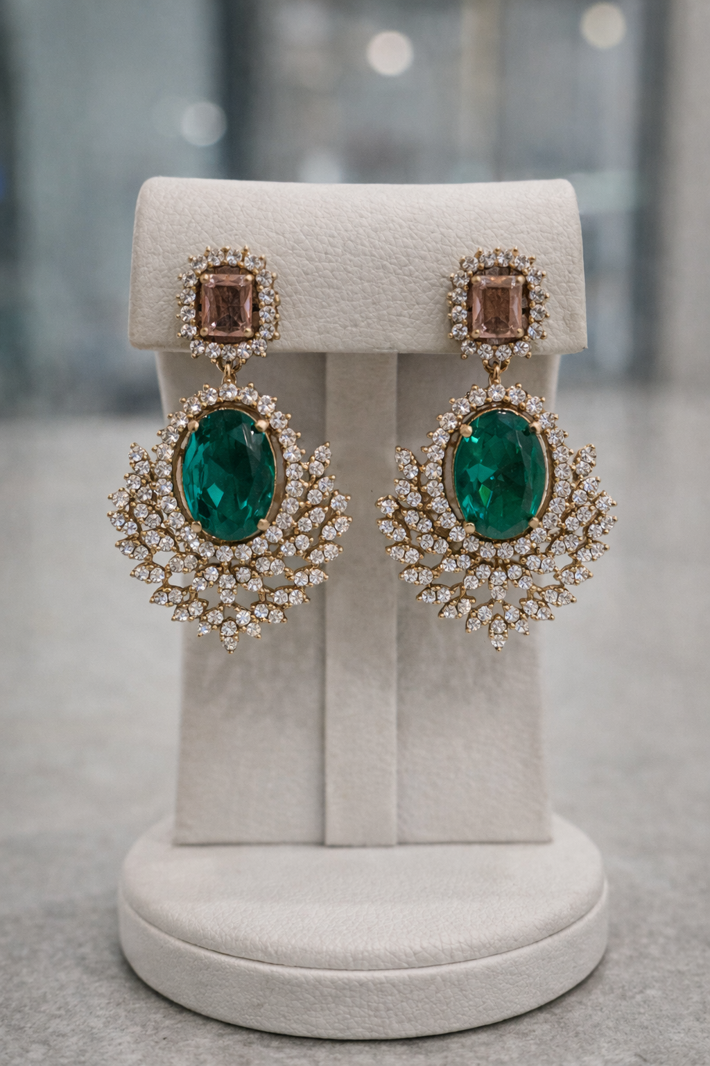 Victorian Emerald & Pink Stone Statement Necklace Set