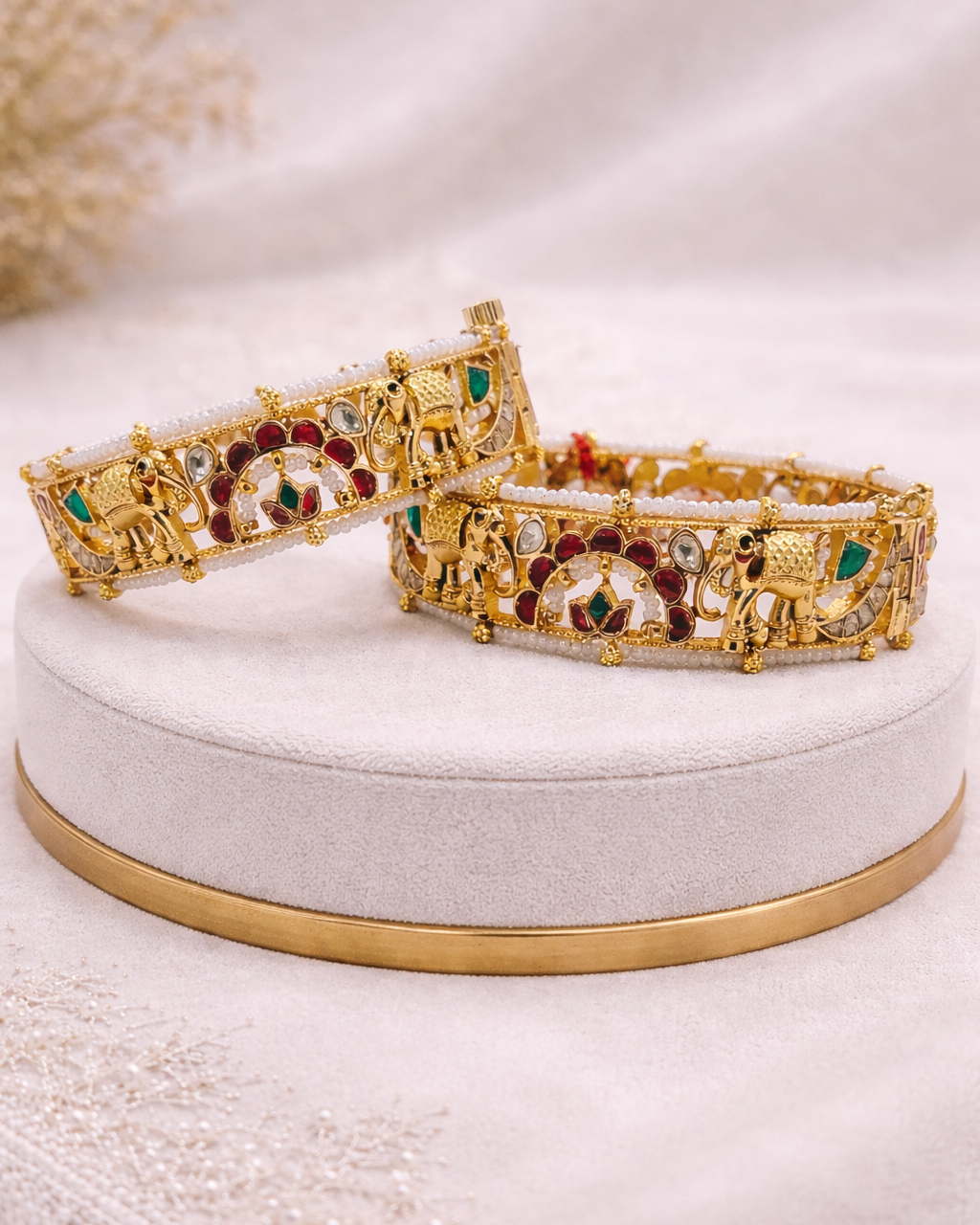 Heritage Jadau Kundan Elephant Bangles(Set of 2)-G756300