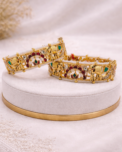 Heritage Jadau Kundan Elephant Bangles(Set of 2)-G756300