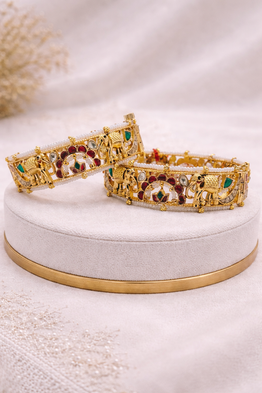 Heritage Jadau Kundan Elephant Bangles(Set of 2)-G756300