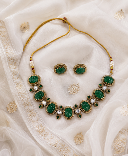 Emerald Green Choker Necklace Set-G762800