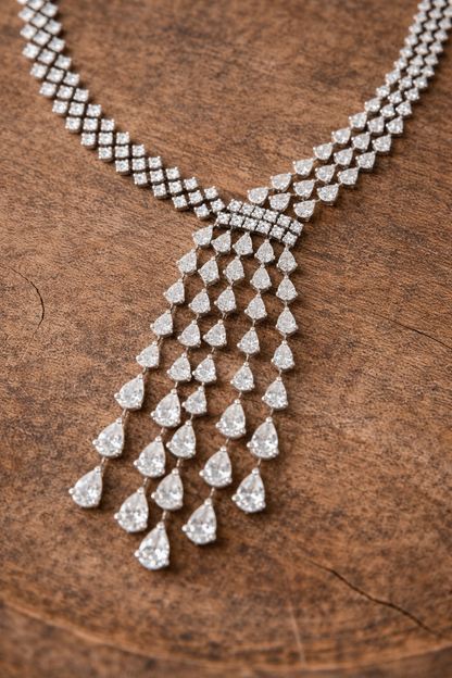 Dazzling American Diamond Tassel Necklace Set