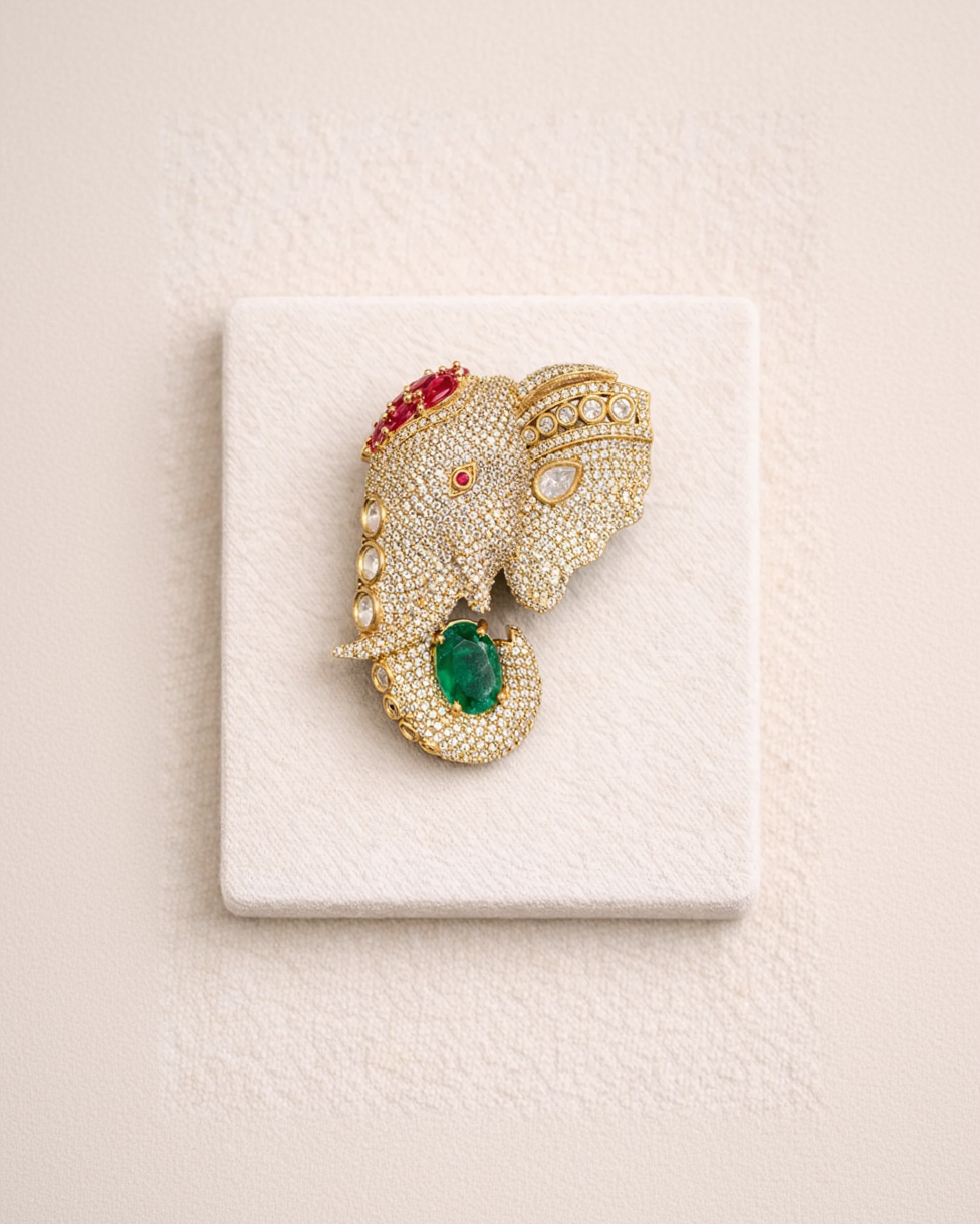 Elephant Emerald Brooch-G351700