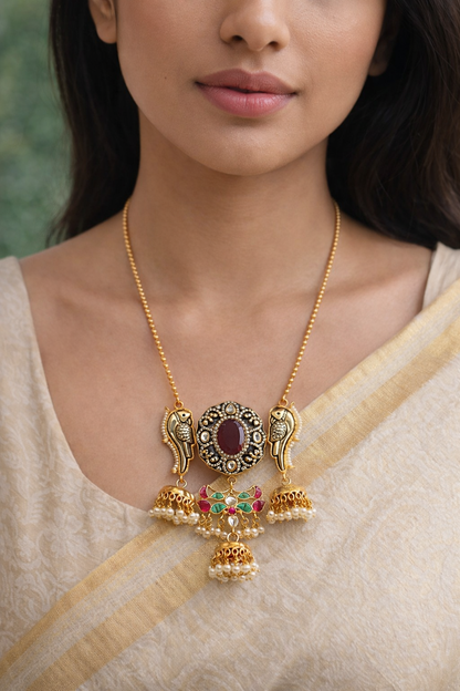 Heritage Mossonite Pendent set With Jhumka Earings