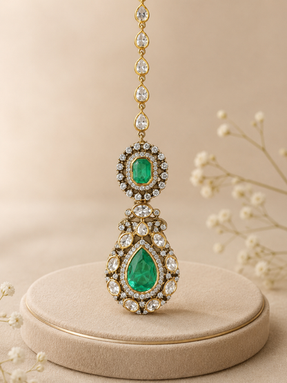 Moissanite & Emerald Maang Tikka-G65