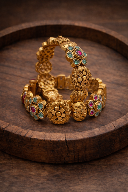 Gold Plated Heritage Bangle(Set of 2)
