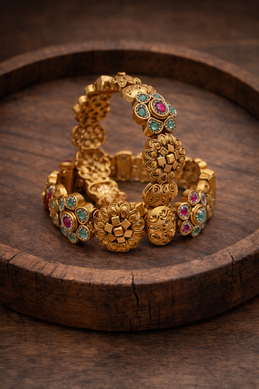 Gold Plated Heritage Bangle(Set of 2)