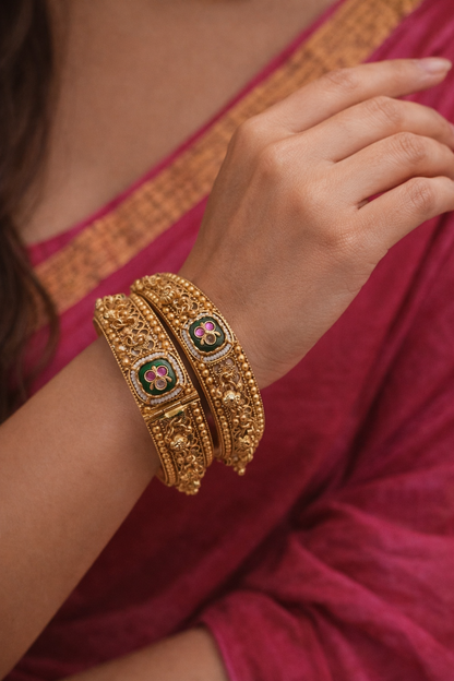 Antique Heritage Gold-Plated Bangles(Set of 2)