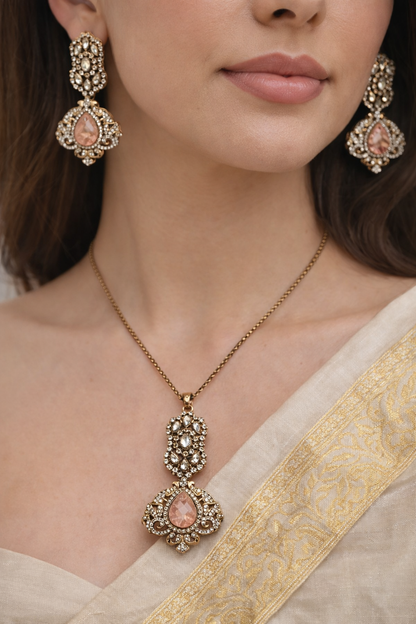 Victorian Pink Stone Pendent Set