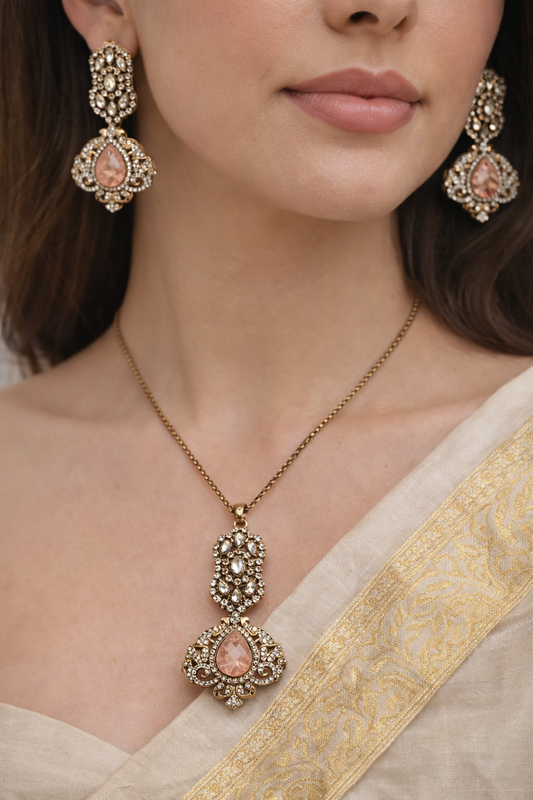 Victorian Pink Stone Pendent Set-G751600