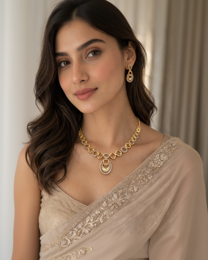 Gold Toned American Diamond Necklac Set-G351300
