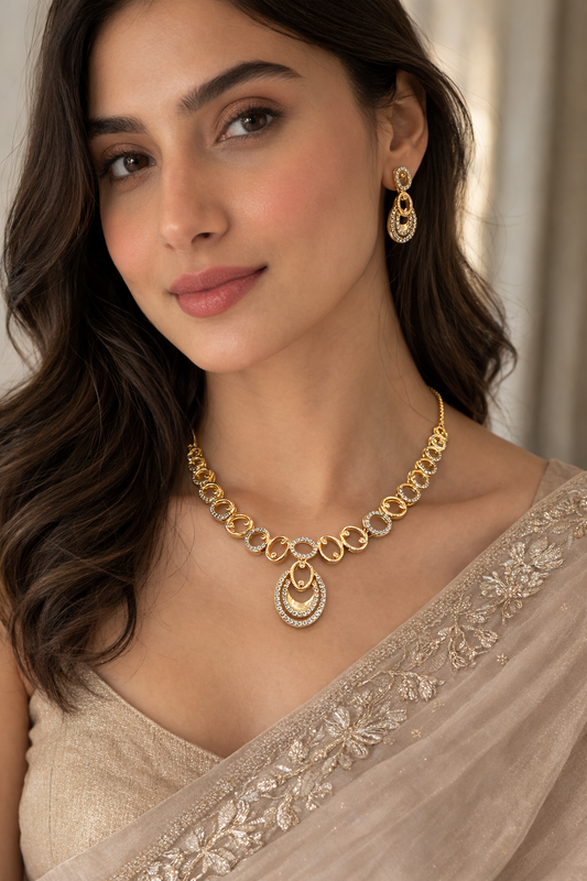 Gold Toned American Diamond Necklac Set