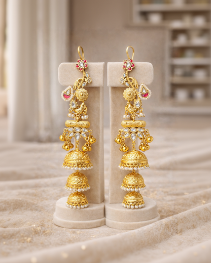Kashmiri Jhumka Earrings with Ear Cuff Style-G351700