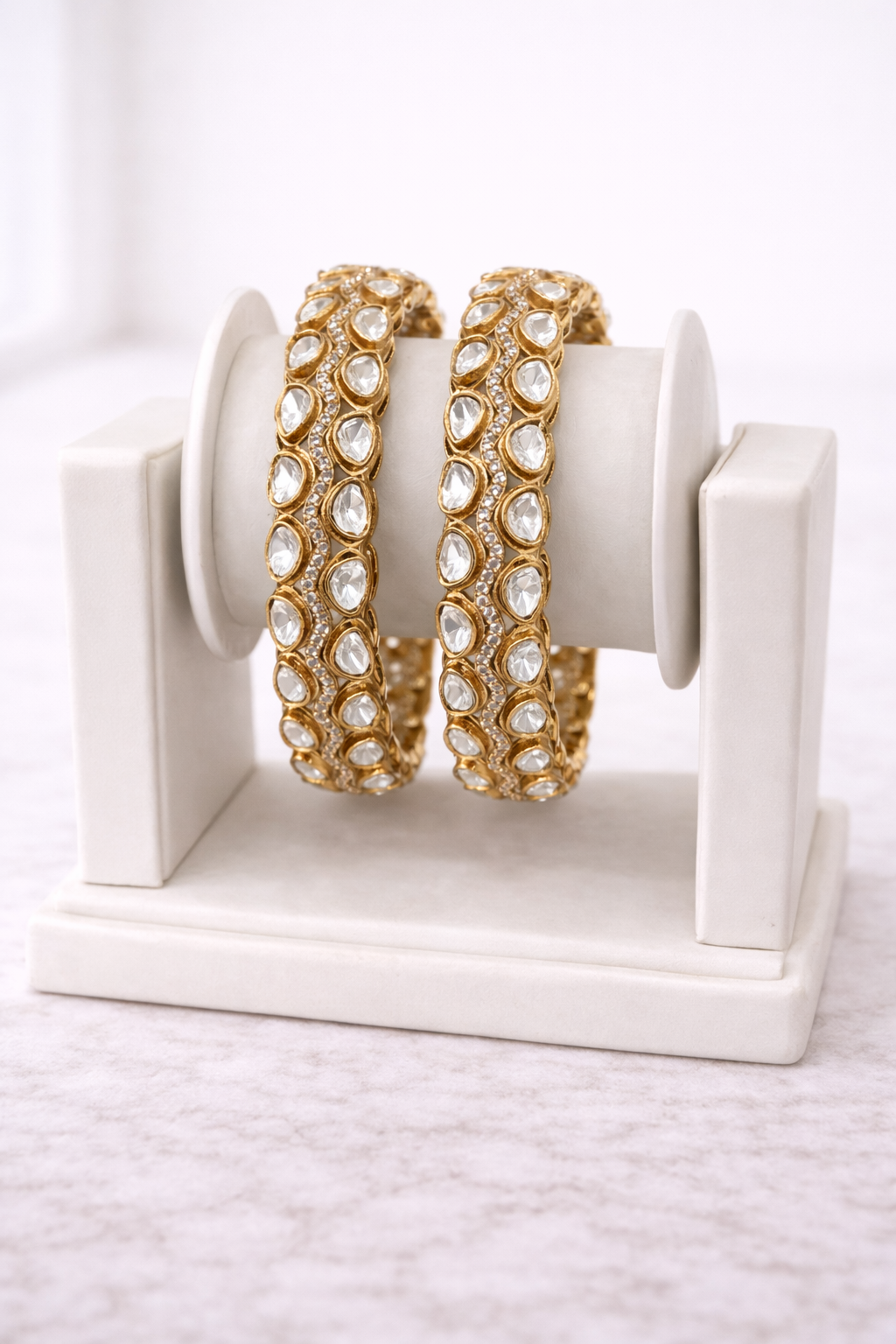 Mossonite Gold-Plated Kundan Polki Bangle(Set of 2)