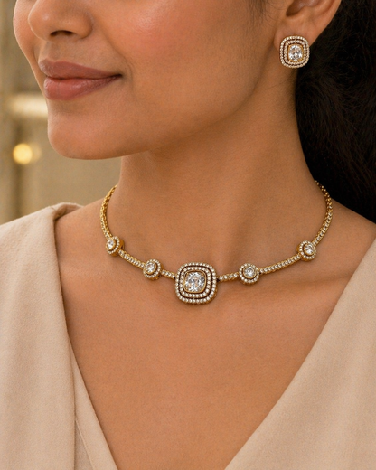 Mossonite Gold-Tone Necklace Set-G423800