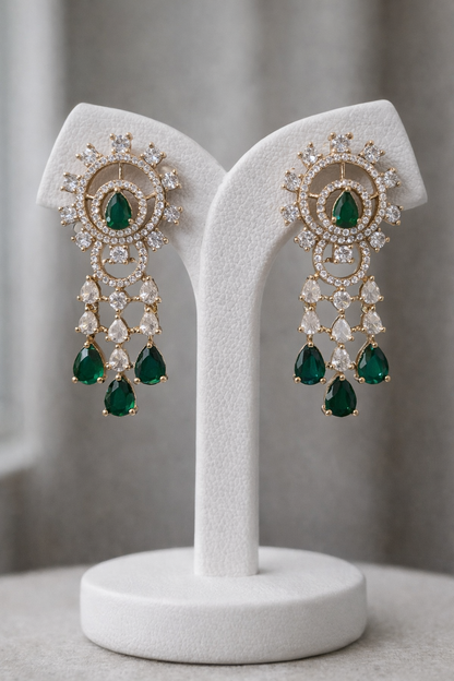 Emerald & Diamond Look Gold-Plated Necklace Set