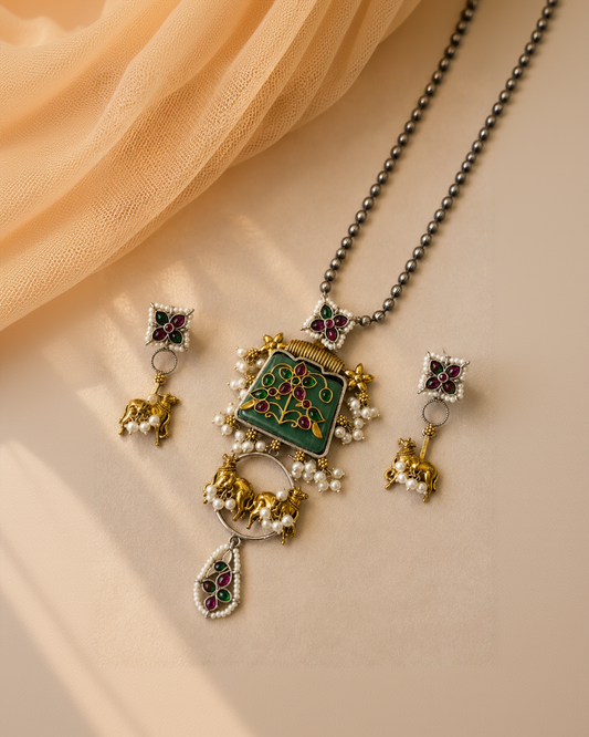 Oxidised Pendant Necklace set-G352000