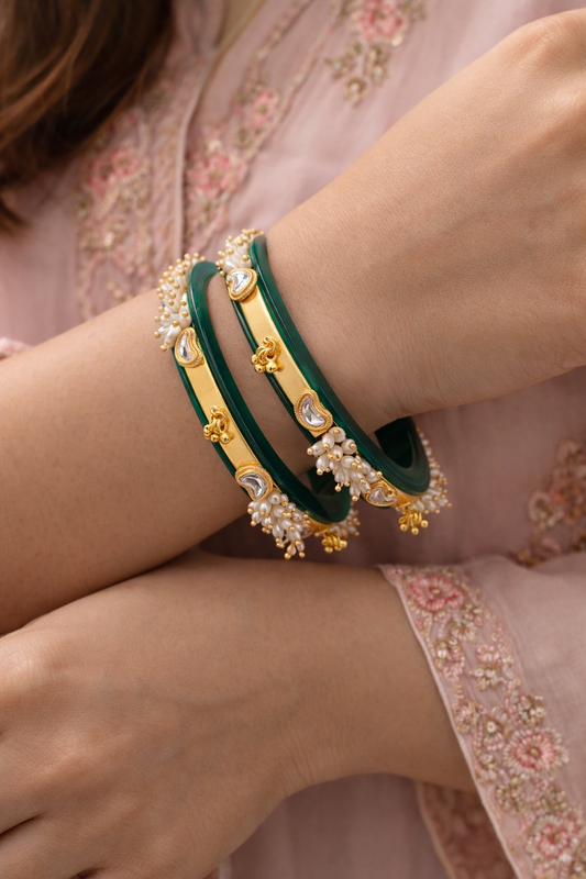 Pearl Beaded Green Chuddi Bangles-G351100