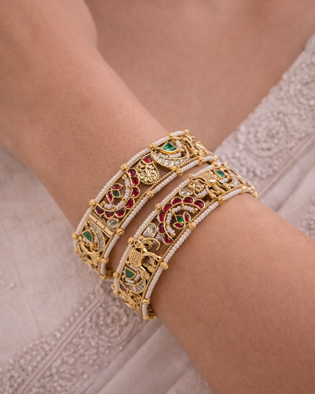 Heritage Jadau Kundan Elephant Bangles(Set of 2)-G756300