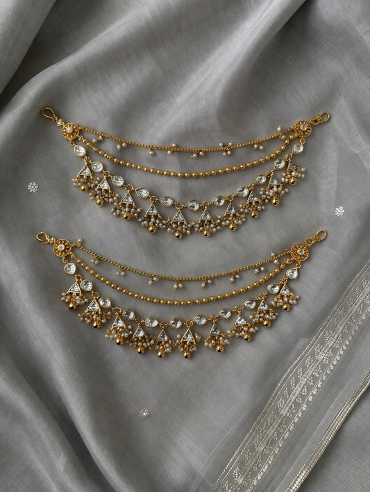 Gold Plated Kundan & Pearl Kansar(Pair)