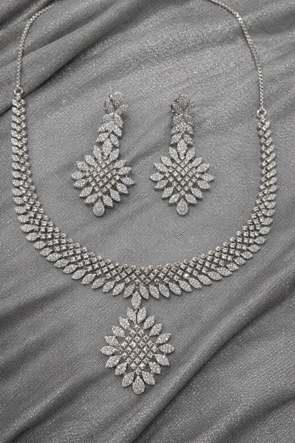 American Diamond & Zircon Silver-Plated Necklace